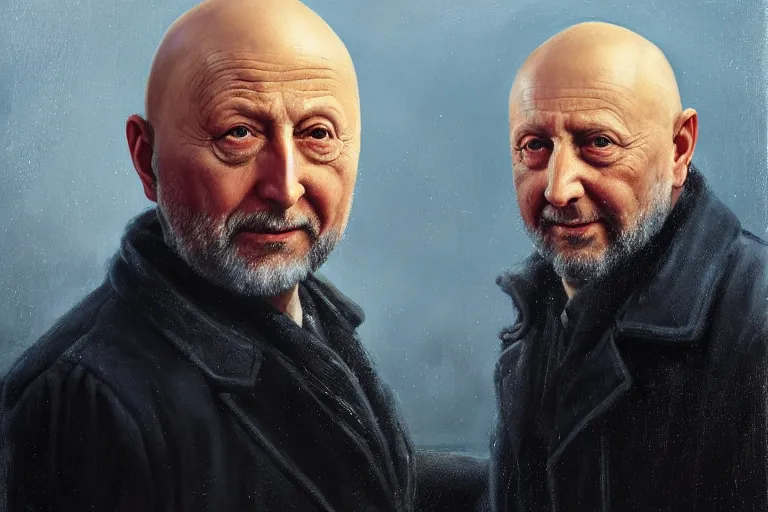 Image similar to portrait of donald pleasents in an overcoat outside smiths grove, an oil painting by ross tran and thomas kincade