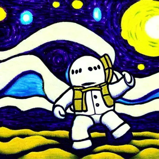 Image similar to stay puft marshmallow man in the syle of starry night