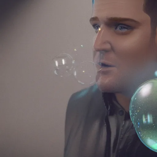 Image similar to hyperrealistic dslr film still of michael buble disguised a bubbles, stunning 8 k octane comprehensive 3 d render, inspired by istvan sandorfi & greg rutkowski & unreal engine, perfect symmetry, dim volumetric cinematic lighting, extremely hyper - detailed, incredibly real lifelike attributes & flesh texture, intricate, masterpiece, artstation, stunning