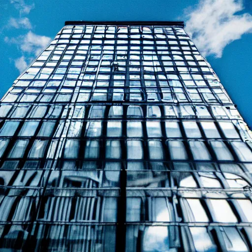 Image similar to lomography street photo wide angle clouds high contrast reflection, optical illusion