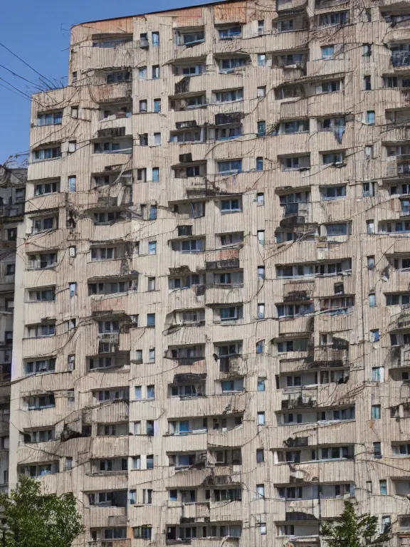 Prompt: low - cost soviet apartment building, photo, full shot