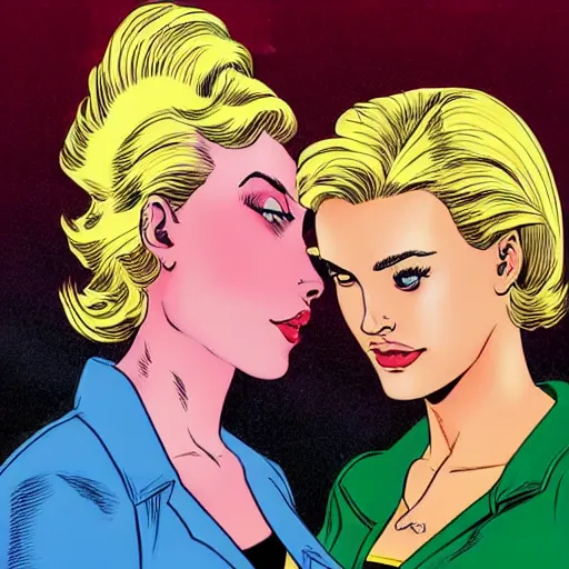 Image similar to a beautiful portrait of Betty and Veronica by Brian Bolland, Archie comics, trending on ArtStation