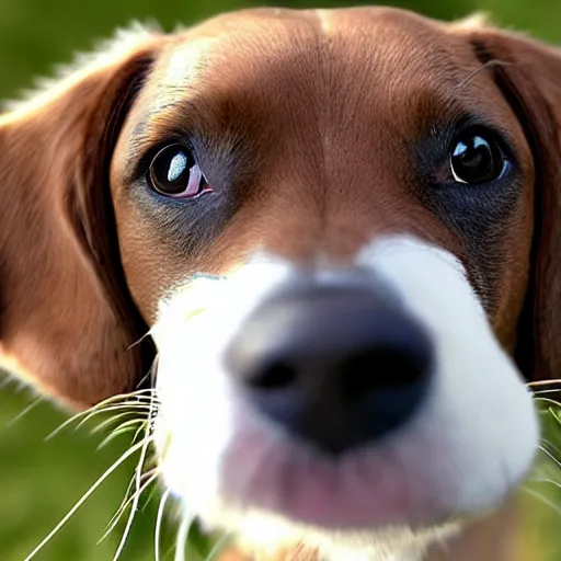 Prompt: dog with a long nose staring directly at the camera