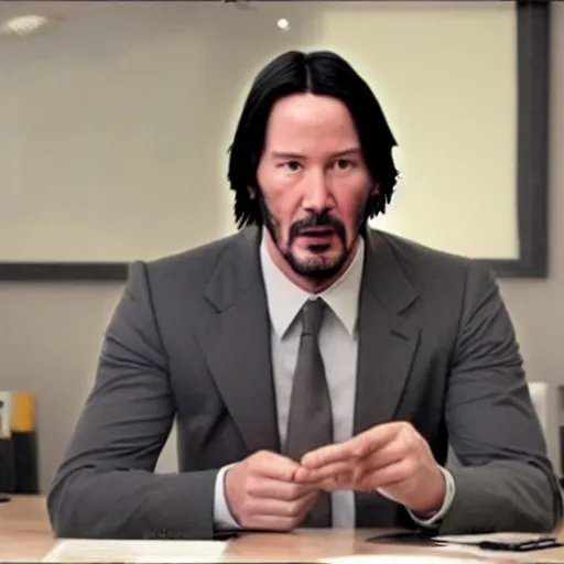 Image similar to Keanu Reeves in the office 4K quality super realistic