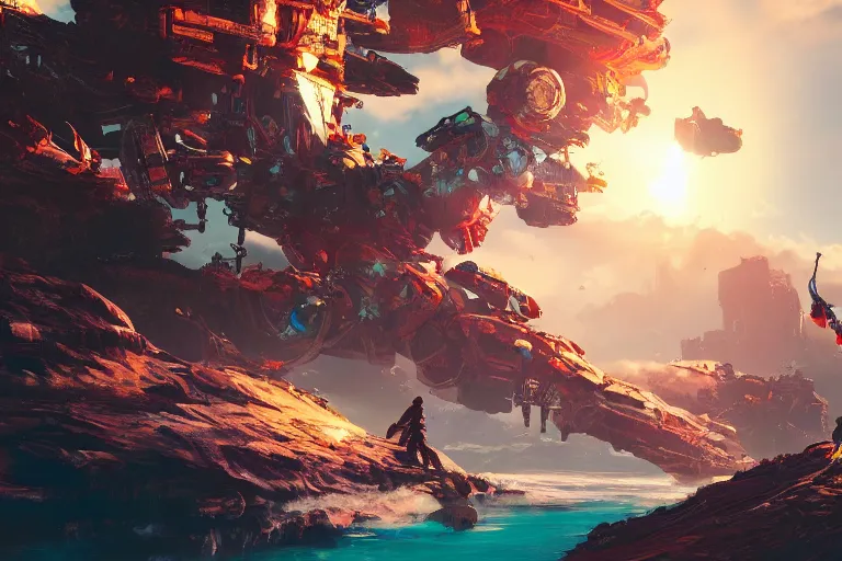 Prompt: sunwing machine mecanical creature robot of horizon forbidden west horizon zero dawn bioluminiscence global illumination ray tracing hdr fanart arstation by ian pesty and alena aenami artworks in 4 k