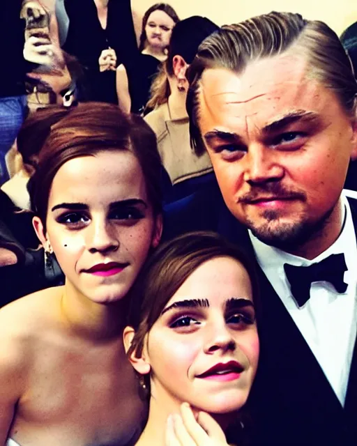 Image similar to selfie of emma watson meeting leonardo dicaprio