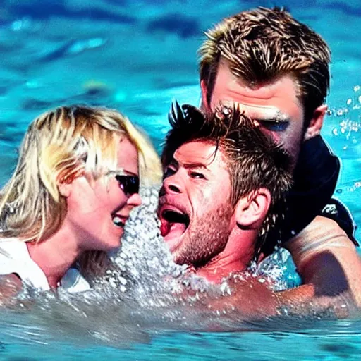 Image similar to chris hemsworth beating up liam hemsworth under the sea