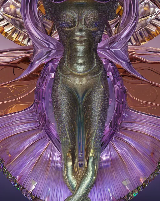 Image similar to a highly detailed metahuman 4 k close up render of an alien goddess bella hadid monument venus in iris van herpen dress schiaparelli in diamonds crystals swarovski and jewelry iridescent in style of alphonse mucha gustav klimt trending on artstation made in unreal engine 4