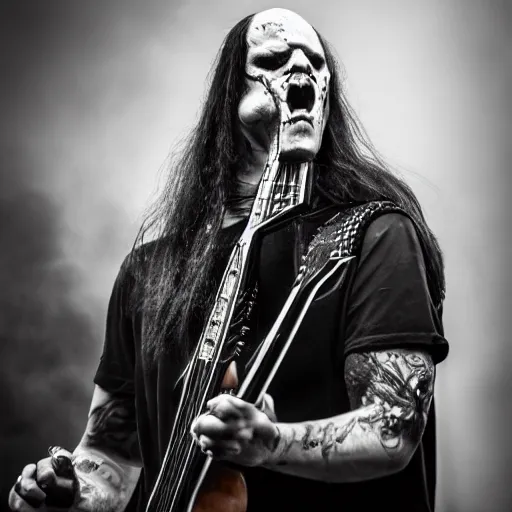 Prompt: high quality photography of olaf scholz playing in a black metal band, trending on artstation, detailed, adward winning