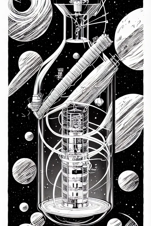 Image similar to caterpillar inside of science flask, high details, bold line art, by vincent di fate and joe fenton, inking, etching, screen print, masterpiece, trending on artstation, sharp, high contrast, hyper - detailed, hd, 4 k, 8 k