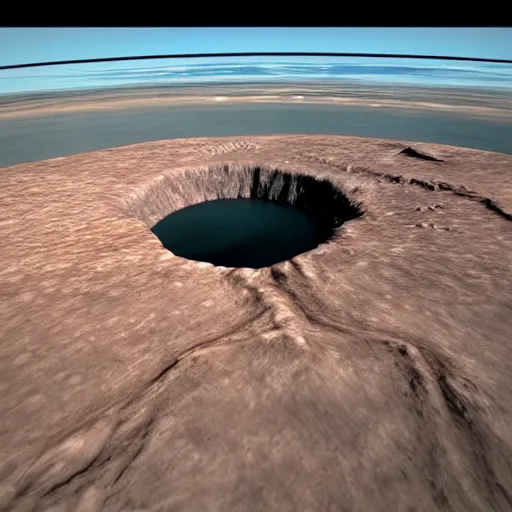 Image similar to a large nuclear crater in manhattan, realistic, taken on a ww 3 camera.