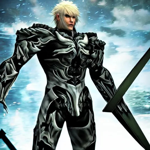 Prompt: raiden ( from metal gear rising revengeance ) wearing the berserker armor ( from berserk )