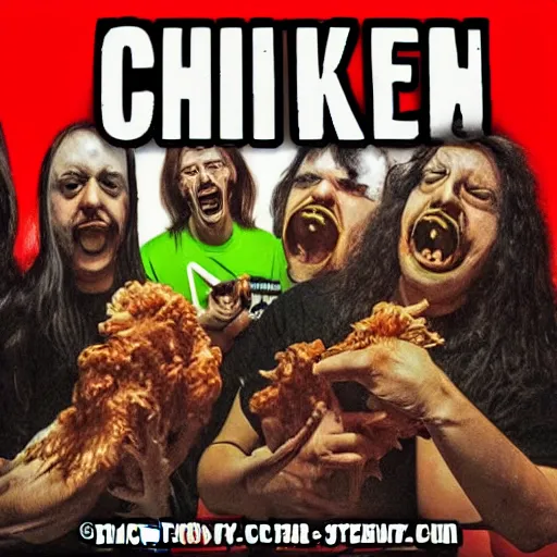 Image similar to chicken death metal cover