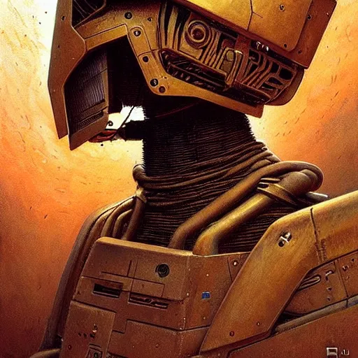 Image similar to sci - fi bounty hunter, atmospheric lighting, painted, intricate, golden hour, ultra detailed by peter gric, giger, enki bilal
