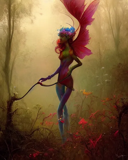 Prompt: a beautiful vibrant digital artwork of a pixie in a misty swamp landscape by esao andrews and peter mohrbacher. trending on artstation