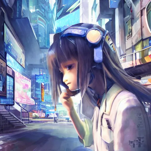 Image similar to dynamic composition, motion, ultra-detailed, incredibly detailed, a lot of details, amazing fine details and brush strokes, colorful and grayish palette, smooth, HD semirealistic anime CG concept art digital painting, watercolor oil painting of Clean and detailed post-cyberpunk sci-fi close-up schoolgirl in asian city in style of cytus and deemo, blue flame, relaxing, calm and mysterious vibes,, by a Chinese artist at ArtStation, by Huang Guangjian, Fenghua Zhong, Ruan Jia, Xin Jin and Wei Chang. Realistic artwork of a Chinese videogame, gradients, gentle an harmonic grayish colors. set in half-life 2, Matrix, GITS, Blade Runner, Neotokyo Source, Syndicate(2012), dynamic composition, beautiful with eerie vibes, very inspirational, very stylish, with gradients, surrealistic, dystopia, postapocalyptic vibes, depth of field, mist, rich cinematic atmosphere, perfect digital art, mystical journey in strange world