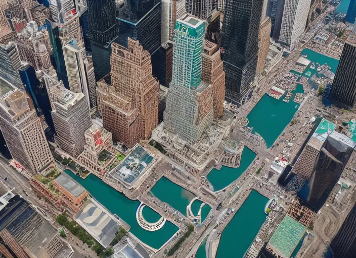 Image similar to a giant lake in the middle of times square, birds eye photograph, 8 k resolution, sharp focus, wide angle, hyper - detailed, 8 5 mm photograph