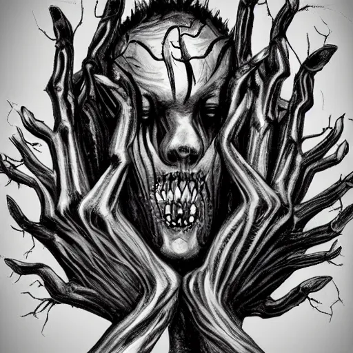 Image similar to scary creature with many limbs, creepy, dark, horror, jeszika le vye style