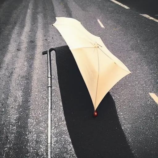 Prompt: a wooden!!!!! umbrella leaning against your knee!!!!!!!!, raining, photo