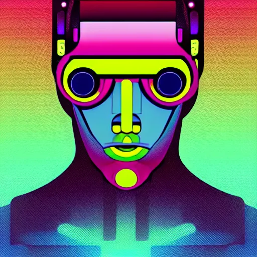 Image similar to a portrait of a beautiful cyborg, in retro colors, synthwave style, 2 d digital vector art