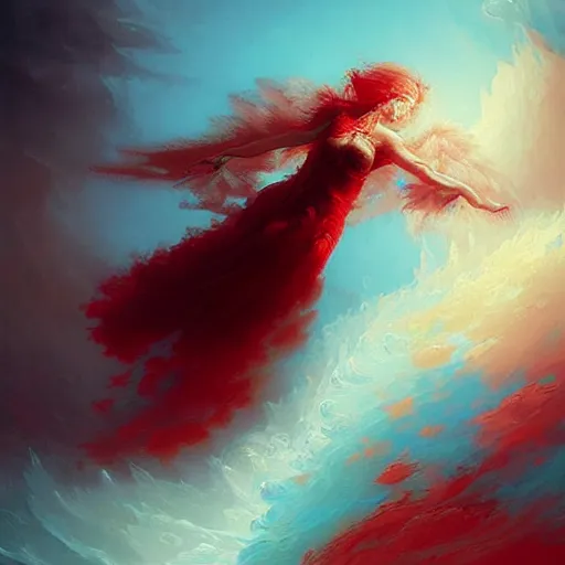 Image similar to a fallen angel in red fluid simulation, painting by ross tran and ivan aivazovsky