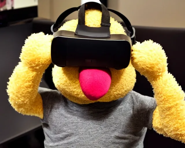 Image similar to a muppet wearing a vr headset