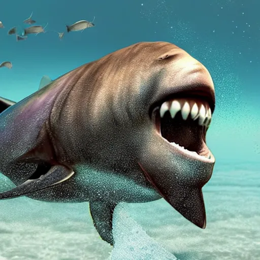 Prompt: megalodon stalking a prey