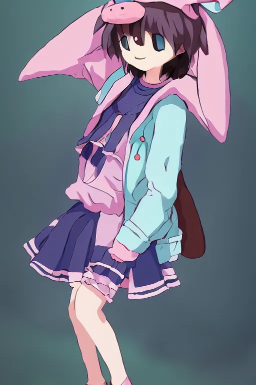 Prompt: Tonemapped cheerful Anime girl with bunny hat in the style of Makoto Shinkai and Yun Koga