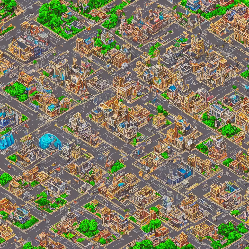 Image similar to isometric view of ancient city by madmaraca, textured, detailed, beautiful, indie game, 8 k wallpaper