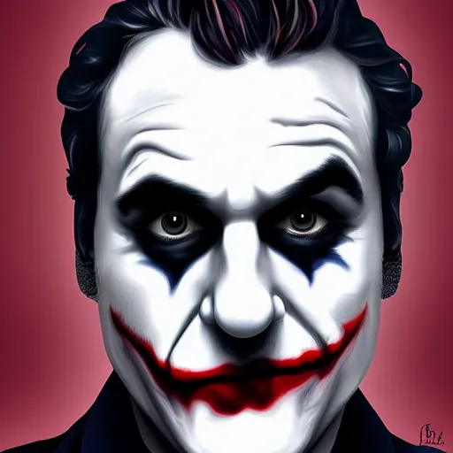 Image similar to portrait of joker joaquin phoenix, highly detailed, centered, solid color background, digital painting