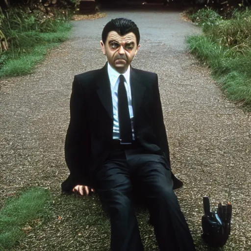 Image similar to rowan atkinson as agent smith from the matrix