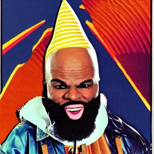 Image similar to conehead mr. t pop band, detailed facial expressions, 1 9 8 0 s aesthetic