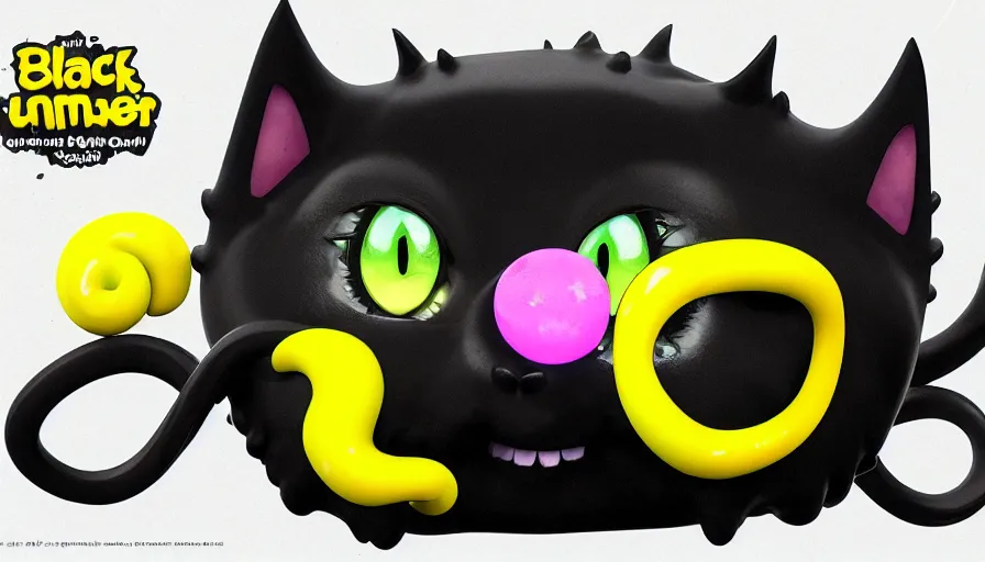 Image similar to a digital art portrait of black slime cat with tentacles character design from slime rancher, cute black liquid ink cat with yellow eyes character sheet, 4 k, ultra detail, volumetric lighting, unreal engine, octane render