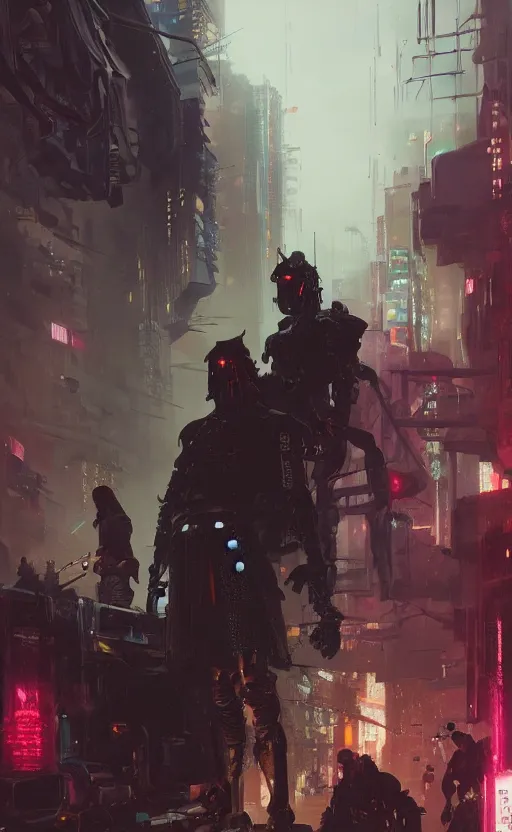 Image similar to cyberpunk samurai, crowd, cyber mech, machenic, arcane, by fortiche, by greg rutkowski, esuthio, craig mullins, wlop