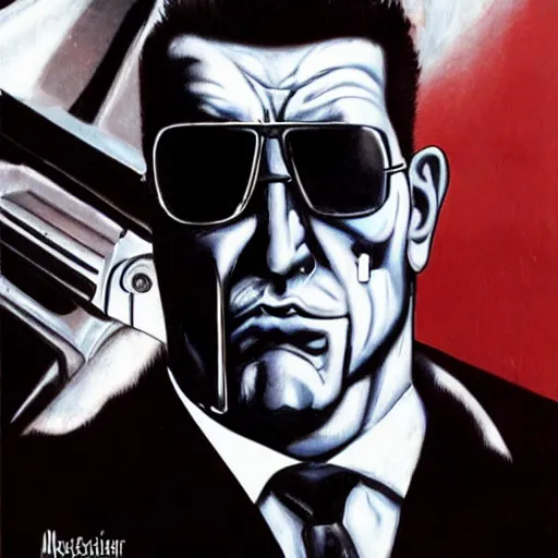 Image similar to a realistic t - 8 0 0 terminator mobster