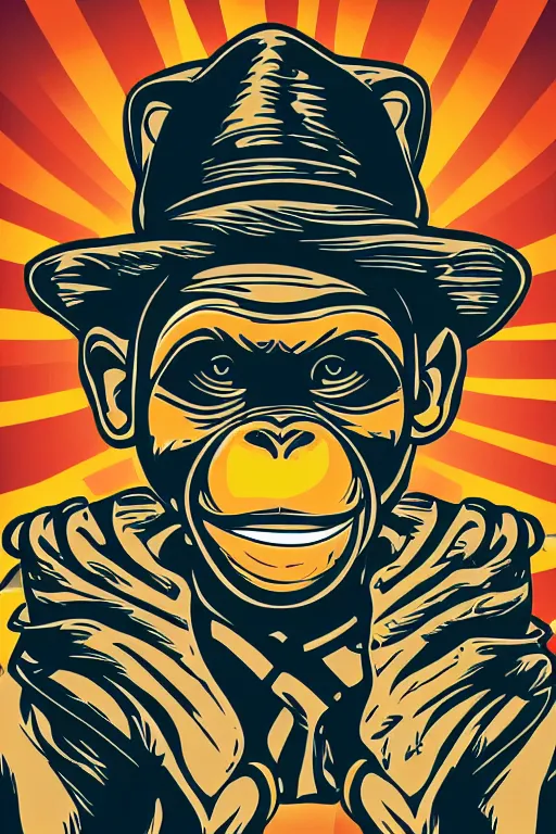 Image similar to Portrait of a Monkey, mafia, gangster, sticker, colorful, illustration, highly detailed, simple, smooth and clean vector curves, no jagged lines, vector art, smooth