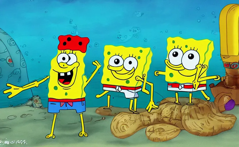 Prompt: SpongeBob, bikini bottom. trending on art station, hyper detail, #,, 35mm