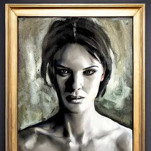 Image similar to a feminine version of female bill maher jeremy mann painting