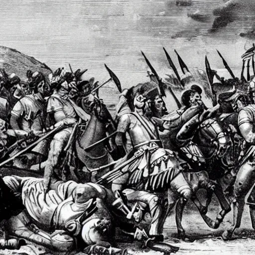 Image similar to Alexander the Great reviews the ice cream trucks at the Battle of Gaugamela, among the Macedonian lines