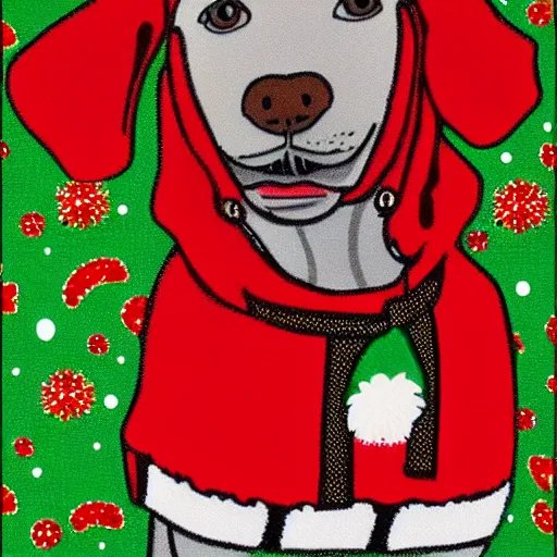 Prompt: dog wearing a christmas jumper cartoon highly detailed, smooth, sharp focus