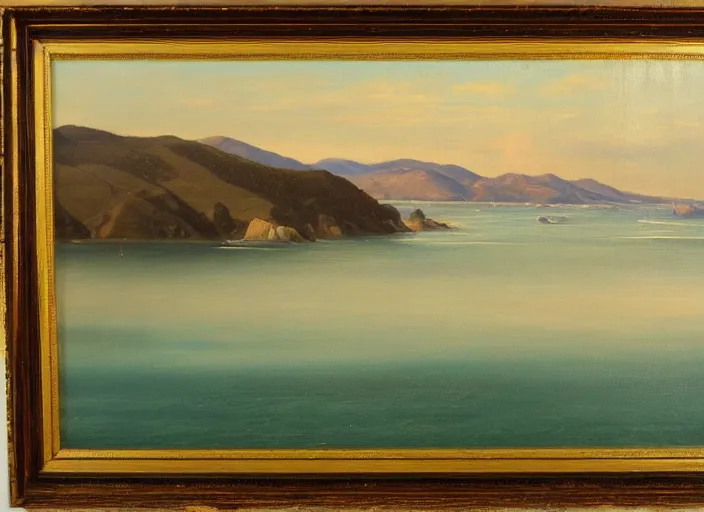 Image similar to san francisco bay in the style of hudson river school of art, oil on canvas