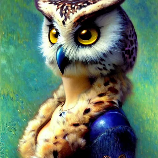 Image similar to a portrait of a beautiful female owl zootopia fursona furaffinity furry art detailed face painting by gaston bussiere craig mullins jc leyendecker gustav klimt artgerm greg rutkowski furry