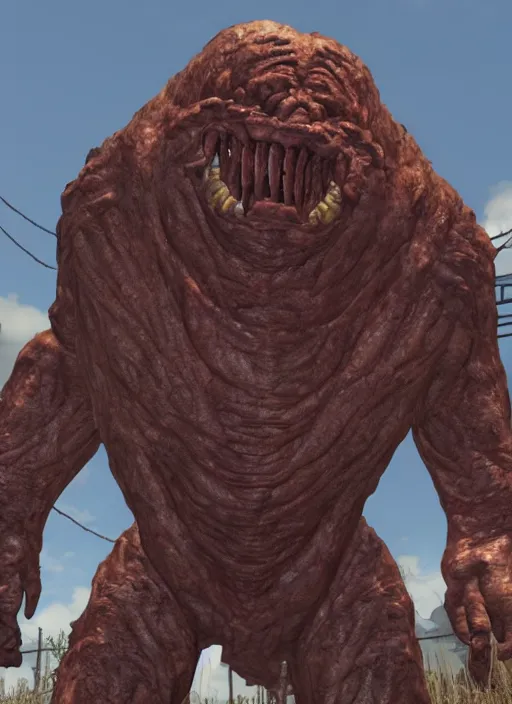 Prompt: Scary disturbing grotesque giant flesh monster in fallout 4