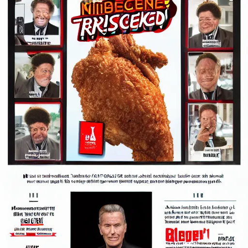 Prompt: magazine add for robert stack fried chicken wearing a trench coat unsolved mystery chicken ( sony a 7 r iv, symmetric balance, polarizing filter, photolab, lightroom, 4 k, dolby vision, photography awardm, voque, perfect face )