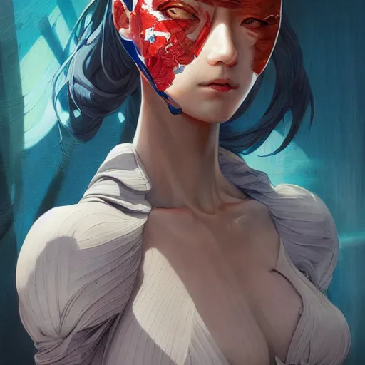 Image similar to prompt : stealthy rogue character portrait soft light painted by james jean and katsuhiro otomo and erik jones, inspired by evangeleon anime, smooth face feature, intricate oil painting, high detail illustration, sharp high detail, manga and anime 1 9 9 9