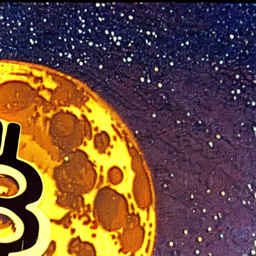 Image similar to bitcoin to the moon. a crater in background. ap photograph 1 9 8 5