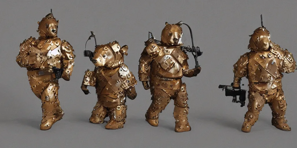 Prompt: bears, mid-century armor