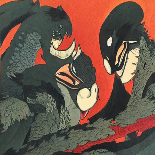 Image similar to nargacuga, trending on pixiv, HD, ukiyoe painting