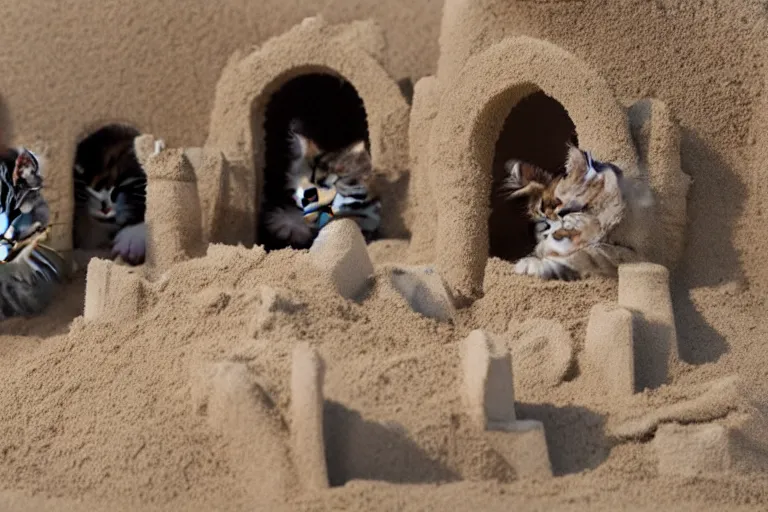 Image similar to kittens touching a sand castle