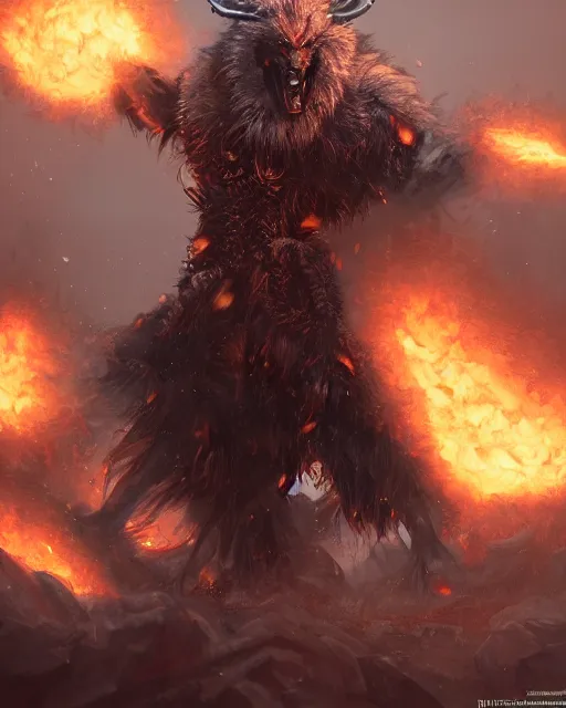 Image similar to oil painting of Angry Anthropomorphized Lama Berserker, wearing fur armor, claws, sharp focus, attack pose, fantasy style, octane render, volumetric lighting, 8k high definition, by greg rutkowski, highly detailed, trending on art Station, magic the gathering artwork, burning Battlefield background, centered